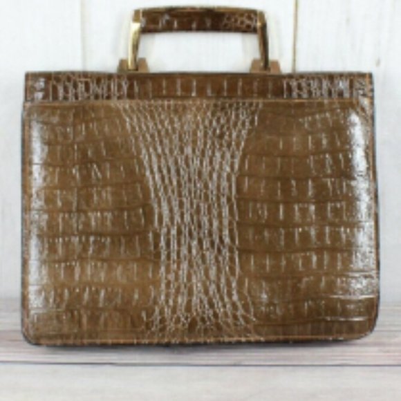 Vintage Brown Croc Leather Briefcase Document with Strap Shoulder Bag - Picture 6 of 7